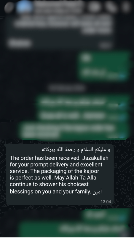 Customer review from WhatsApp