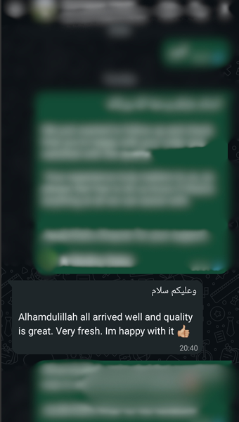 Customer review from WhatsApp