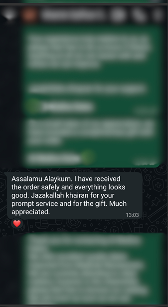 Customer review from WhatsApp