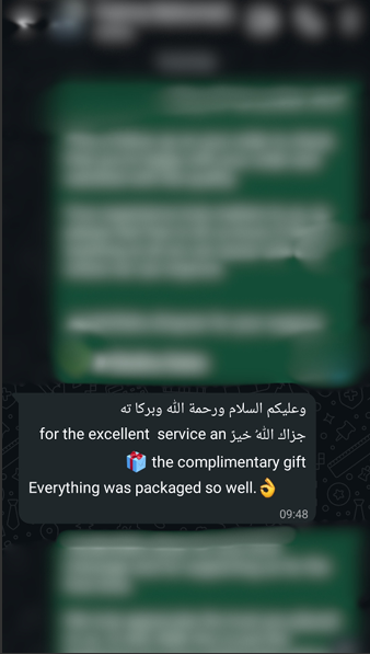 Customer review from WhatsApp