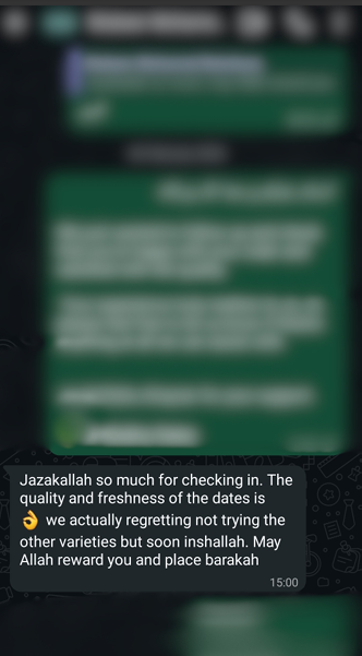 Customer review from WhatsApp