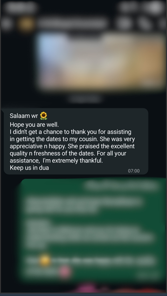 Customer review from WhatsApp