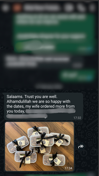 Customer review from WhatsApp